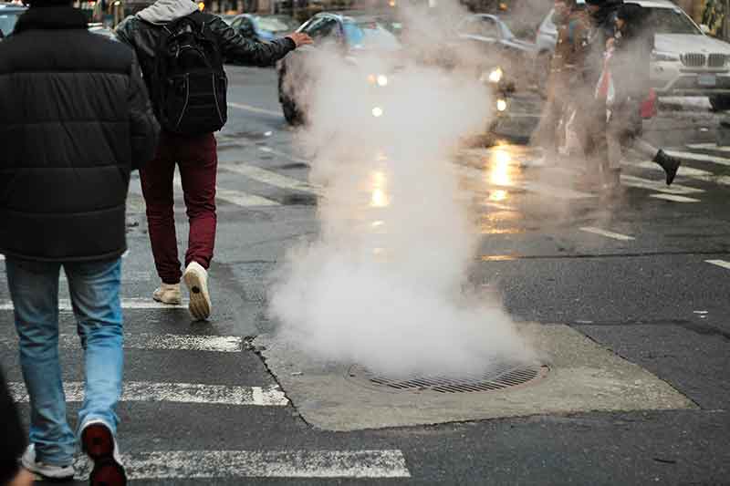 Steam from boiler underground escaping